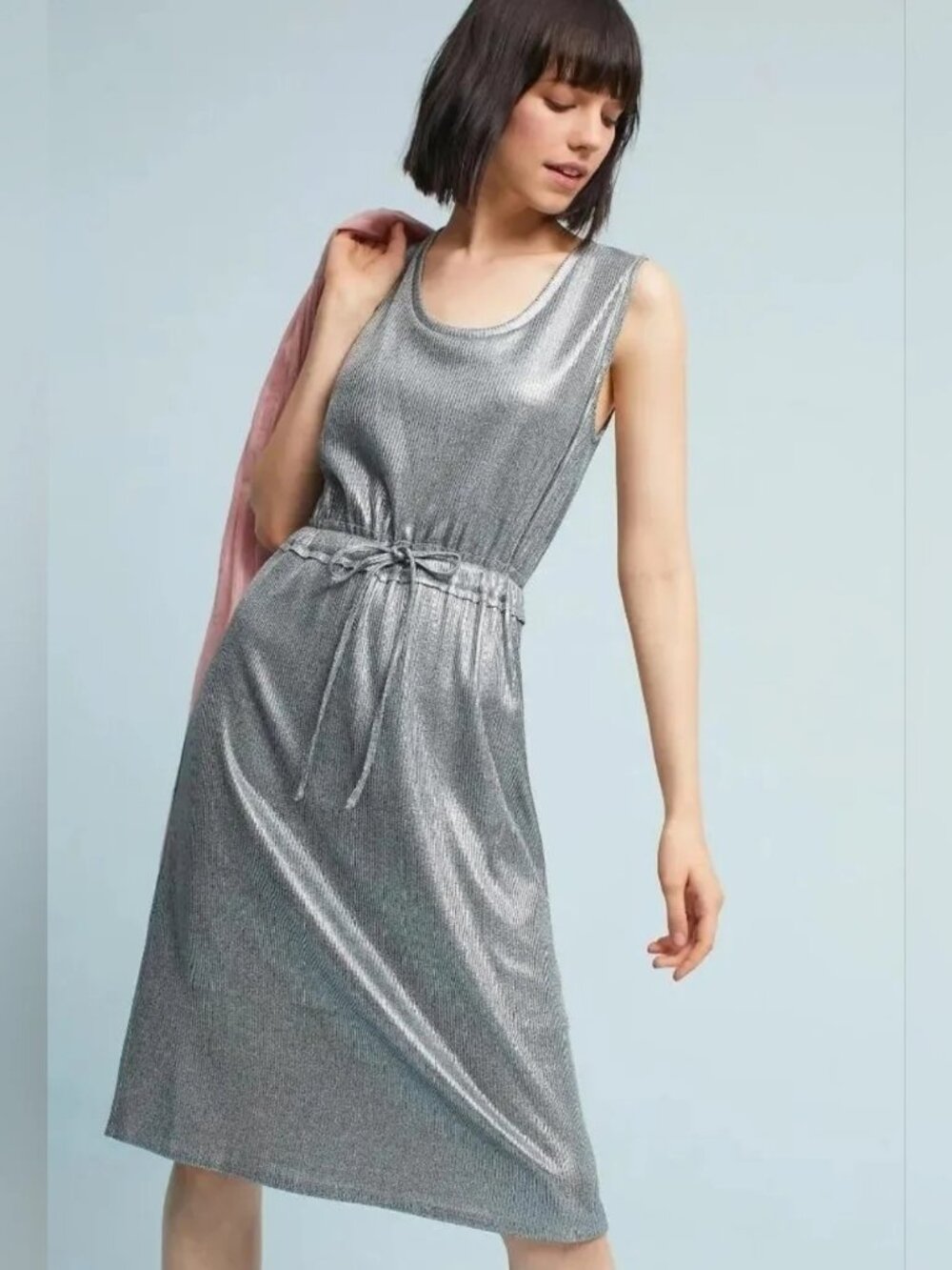 Dolan Anthropologie Left Coast Collection Silver Metallic Dress Size XS